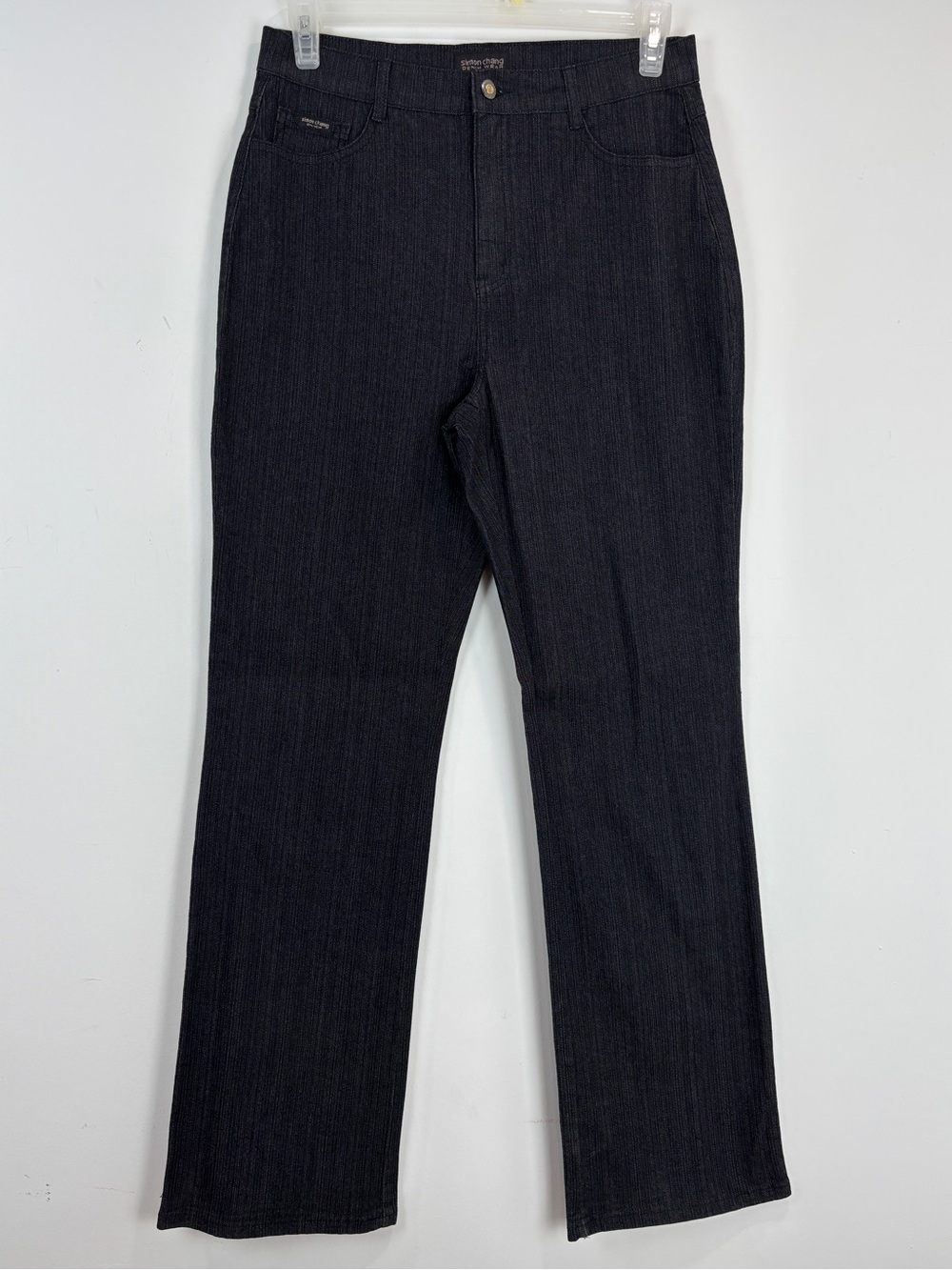 Simon Chang Denim Wear Dark Wash Straight Leg Jeans 12 Stretch High Rise Classic